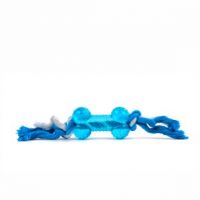 Bavlněný uzel s kostí - modrý, odolná (gumová) hračka z termoplastické pryže