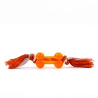 Bavlněný uzel s kostí - oranžový, odolná (gumová) hračka z termoplastické pryže