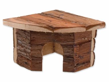Domek SMALL ANIMAL Rohový dřevěný s kůrou 16 x 16 x 11 cm (1ks)