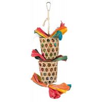 Závěsná hračka košíčky s hnízdícím materiálem pro ptáky 35cm
